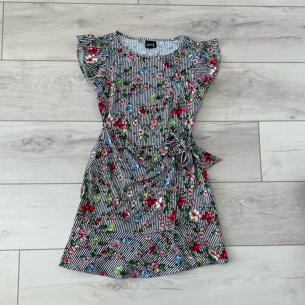 ECI Floral Stripes Wrap Dress